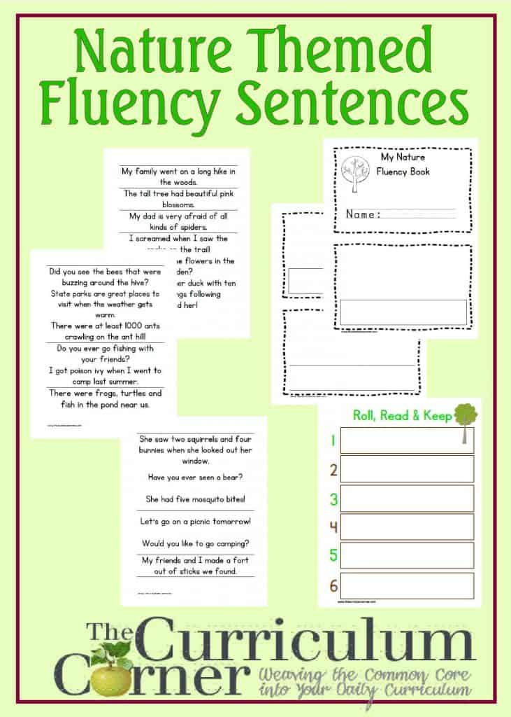Nature Fluency Sentences and Fluency Booklet free from The Curriculum Corner | Roll, Read, Keep
