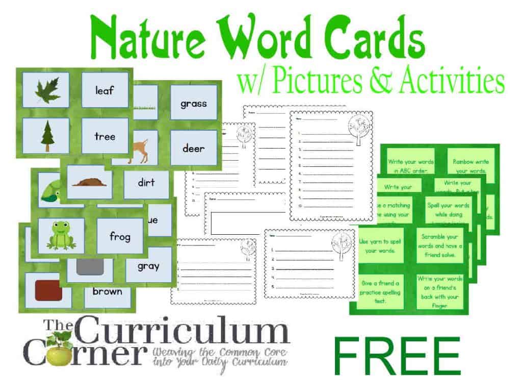 Nature Word Cards w/ Pictures and Activities Includes Recording Pages FREE from The Curriculum Corner | Word Work | Daily 5 | Literacy Centers