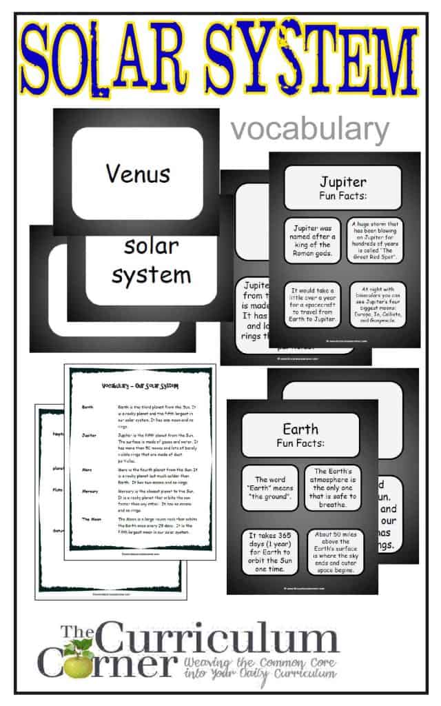 Solar System Vocabulary Resources from The Curriculum Corner FREE