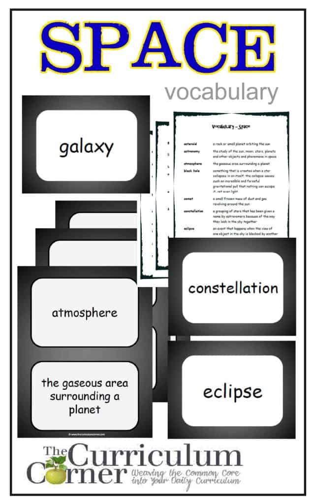 Space Vocabulary Resources from The Curriculum Corner FREE