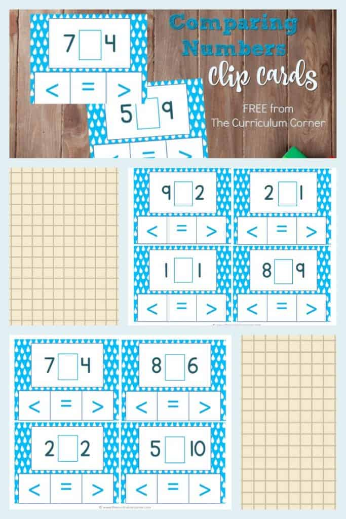 FREE Comparing Numbers Clip Cards from The Curriculum Corner