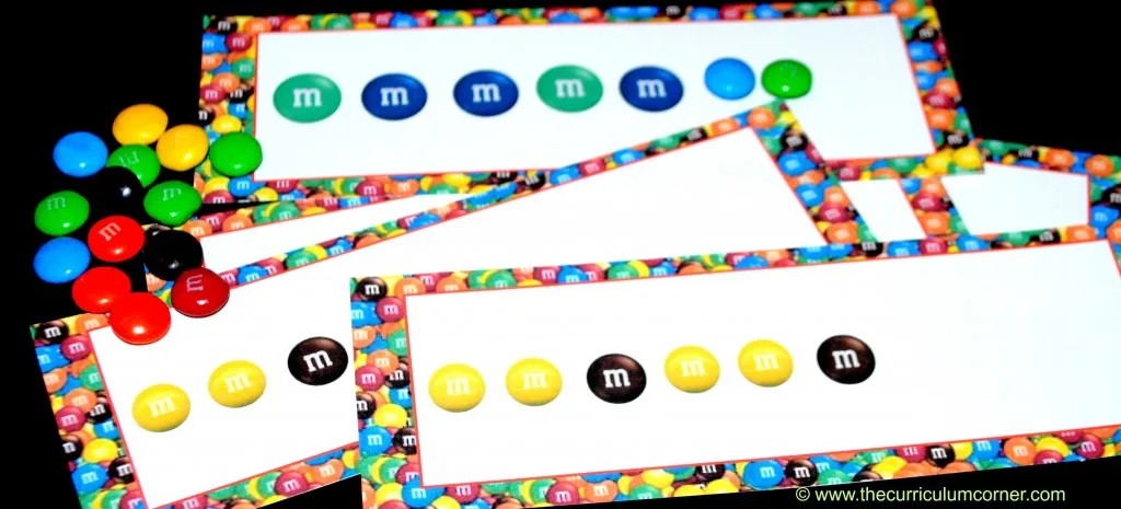 Math fun with M&M's® FREE math activities from The Curriculum Corner | pattern cards | counting cards | concrete graph