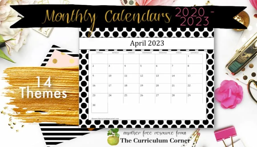 Free printable calendar pages for teachers