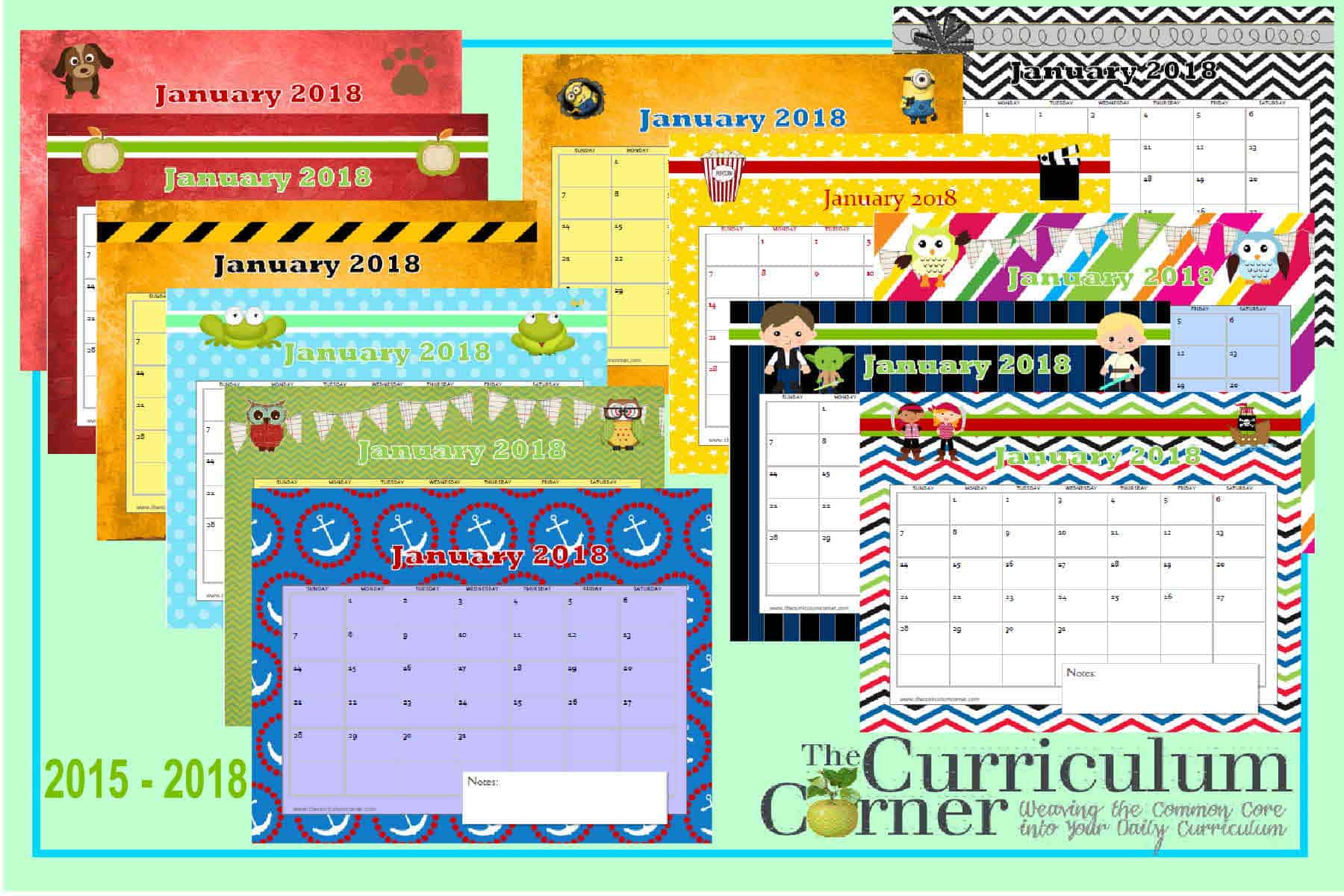 12 Styles of Printable Calendar Pages for your Teacher Planning Binder ...