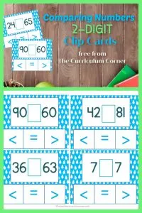 Comparing 2 digit numbers clip cards