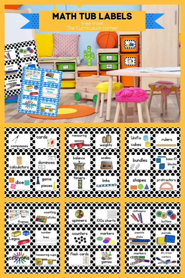 Math Tub Labels - The Curriculum Corner 123