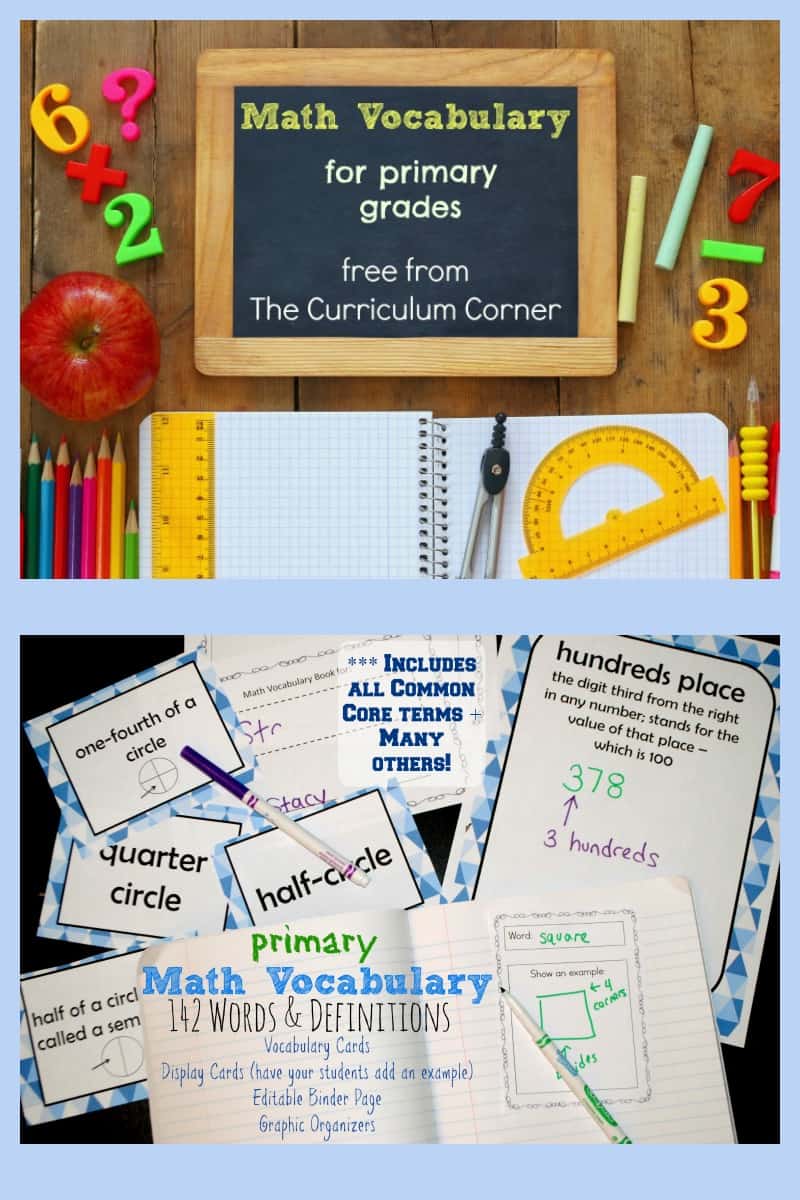 Primary math vocabulary resources 142 math terms the curriculum