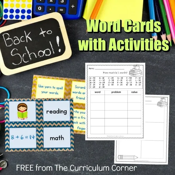 back to school word cards