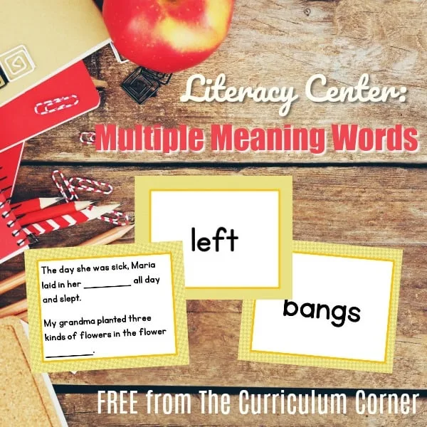 FREE Homonyms Literacy Center | Multiple Meaning Words