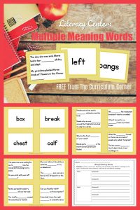 Multiple Meaning Words - Matching Game - The Curriculum Corner 123