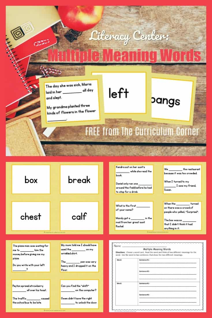 Multiple Meaning Words Matching Game The Curriculum Corner 123