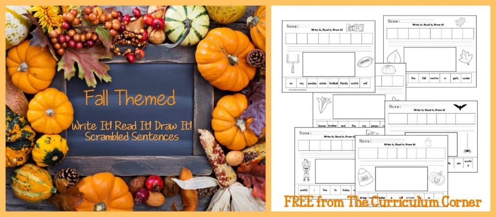 FREEBIE! Fall themed Read It! Write It! Draw It! Scrambled sentences from The Curriculum Corner 