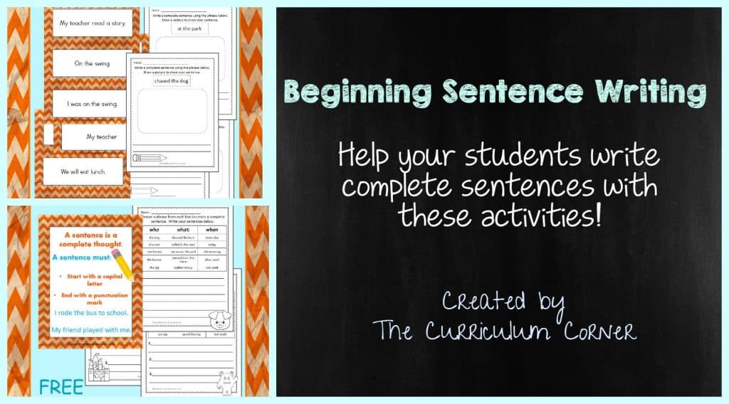 Beginning Sentence Writing - The Curriculum Corner 123