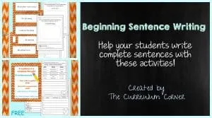 FREE Beginning Sentence Writing Activities from The Curriculum Corner