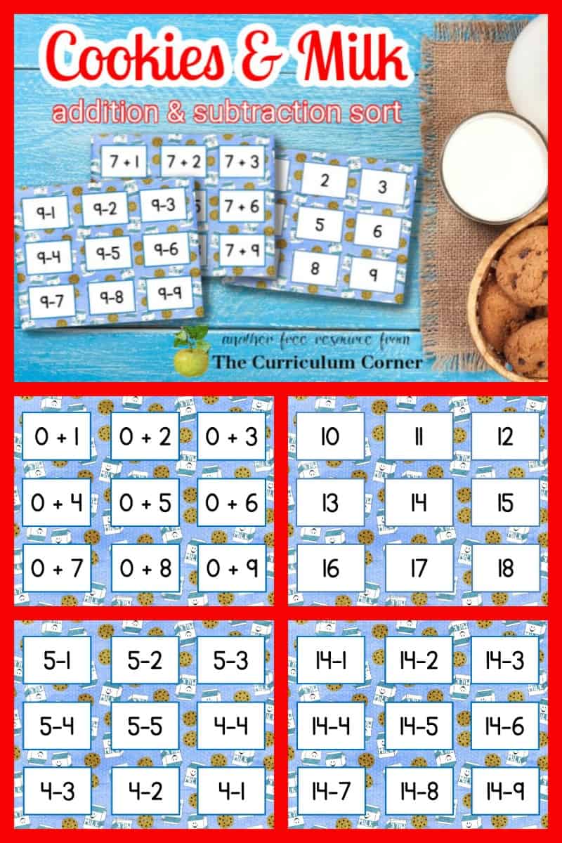 Cookie addition subtraction sort the curriculum corner 123