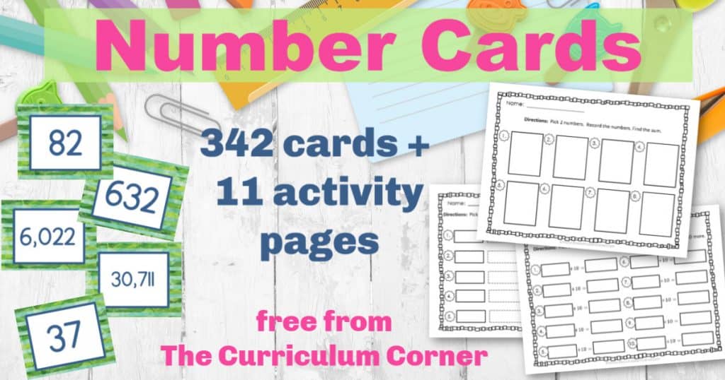 Printable Number Cards from The Curriculum Corner