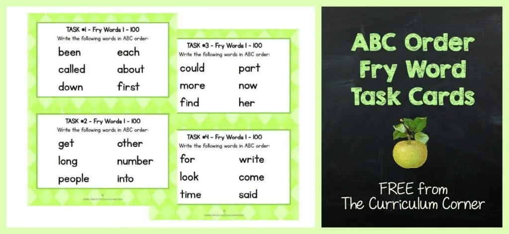 FREEBIE Fry Word ABC Order Task Cards | Literacy Center | The Curriculum Corner