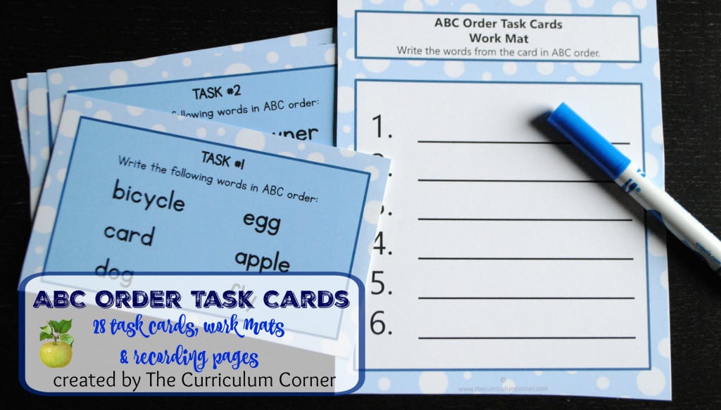 ABC Order Task Cards w/ Recording Pages & Work Mats FREE from The Curriculum Corner