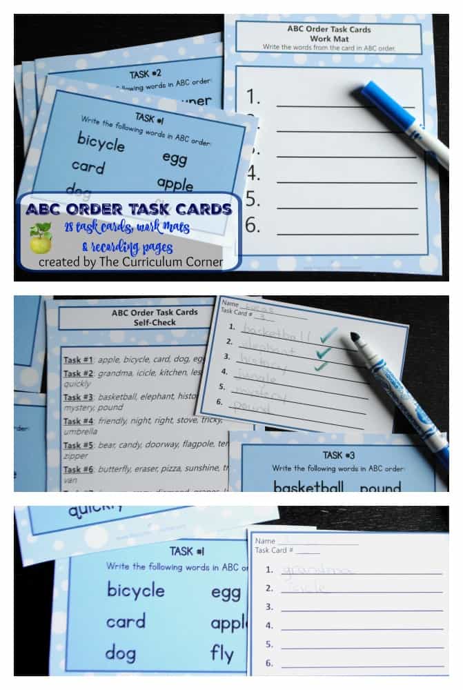 ABC Task Cards w/ Recording Pages & Work Mats FREE from The Curriculum Corner