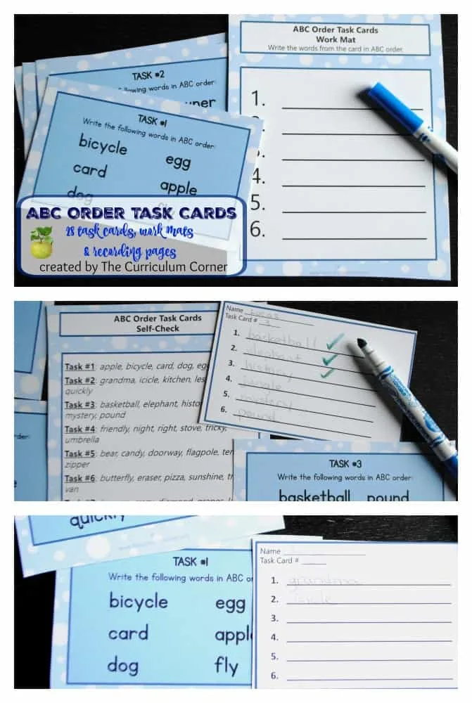 ABC Task Cards w/ Recording Pages & Work Mats FREE from The Curriculum Corner
