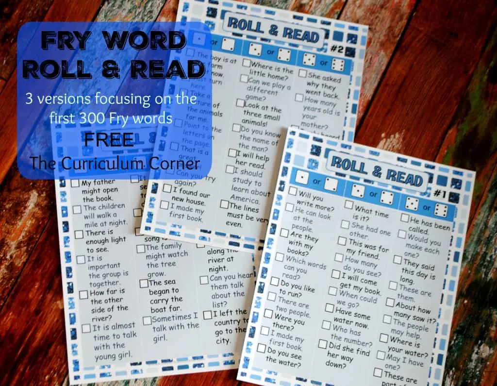 Fry Word Sentences Roll & Keep