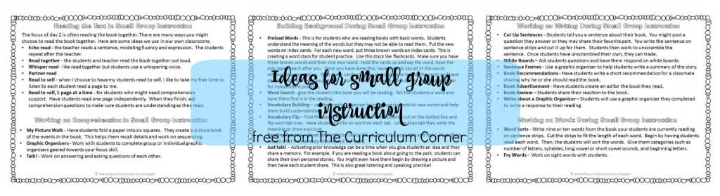 FREE Complete Small Group Toolkit from The Curriculum Corner | organization, planning, recording forms, fluency, comprehension, word work, sight words, graphic organizers | HUGE COLLECTION!