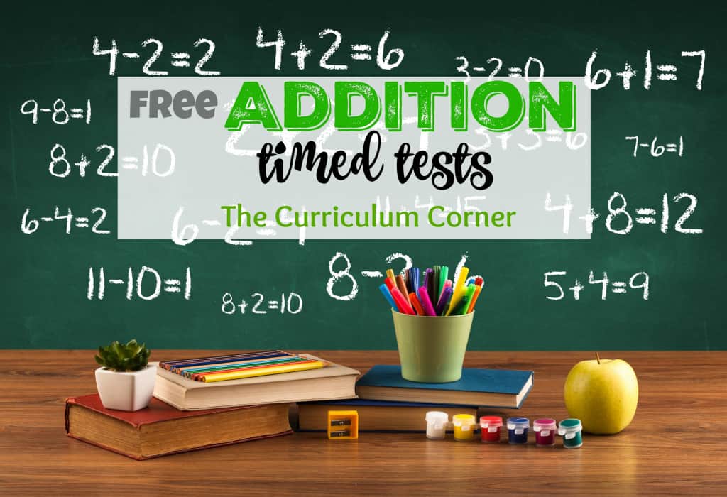 Free Addition Timed Tests from The Curriculum Corner
