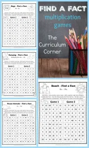 Find a fact multiplication game collection - 12 different games | free from The Curriculum Corner