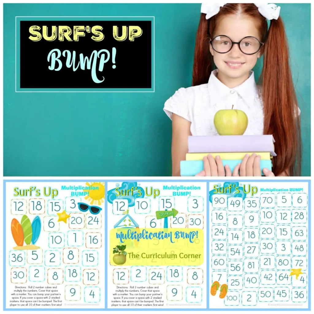 Surf's Up! Multiplication BUMP! FREE from The Curriculum Corner