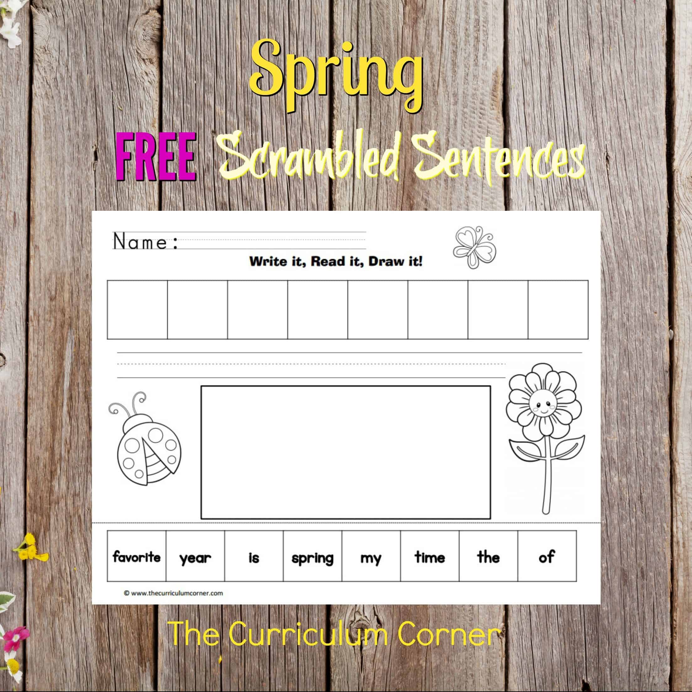 FREE Spring Write, Read, Draw Scrambled Sentences Literacy Center from The Curriculum Corner