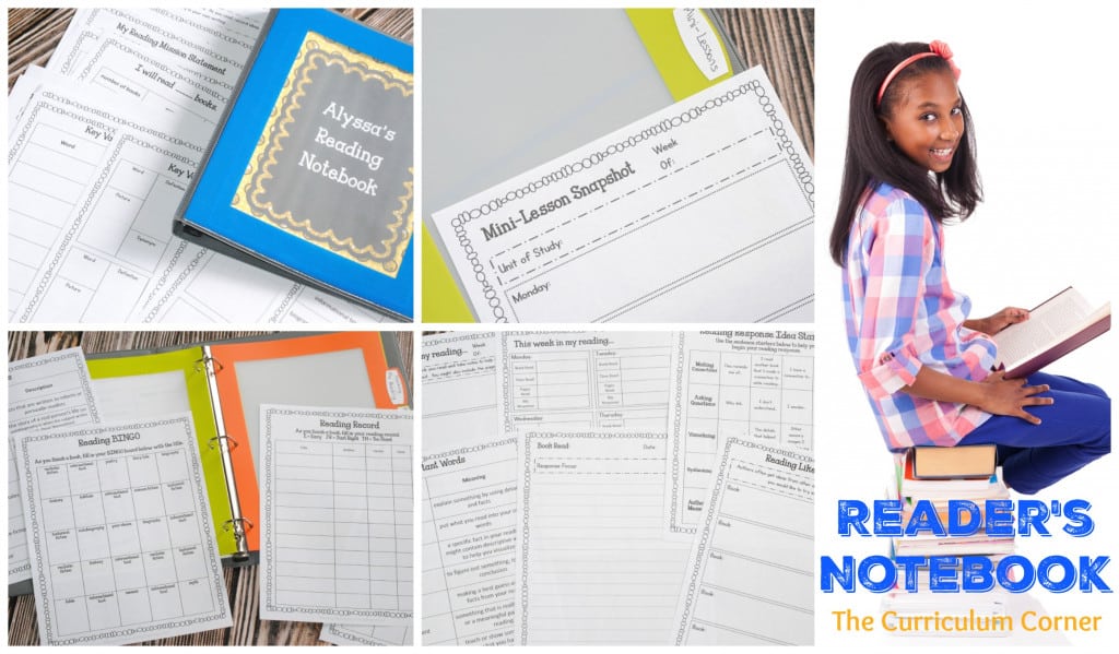 Reading Notebook | Readers Notebook | Free from The Curriculum Corner | reading response | goal setting | editable binder covers | mini-lesson summary