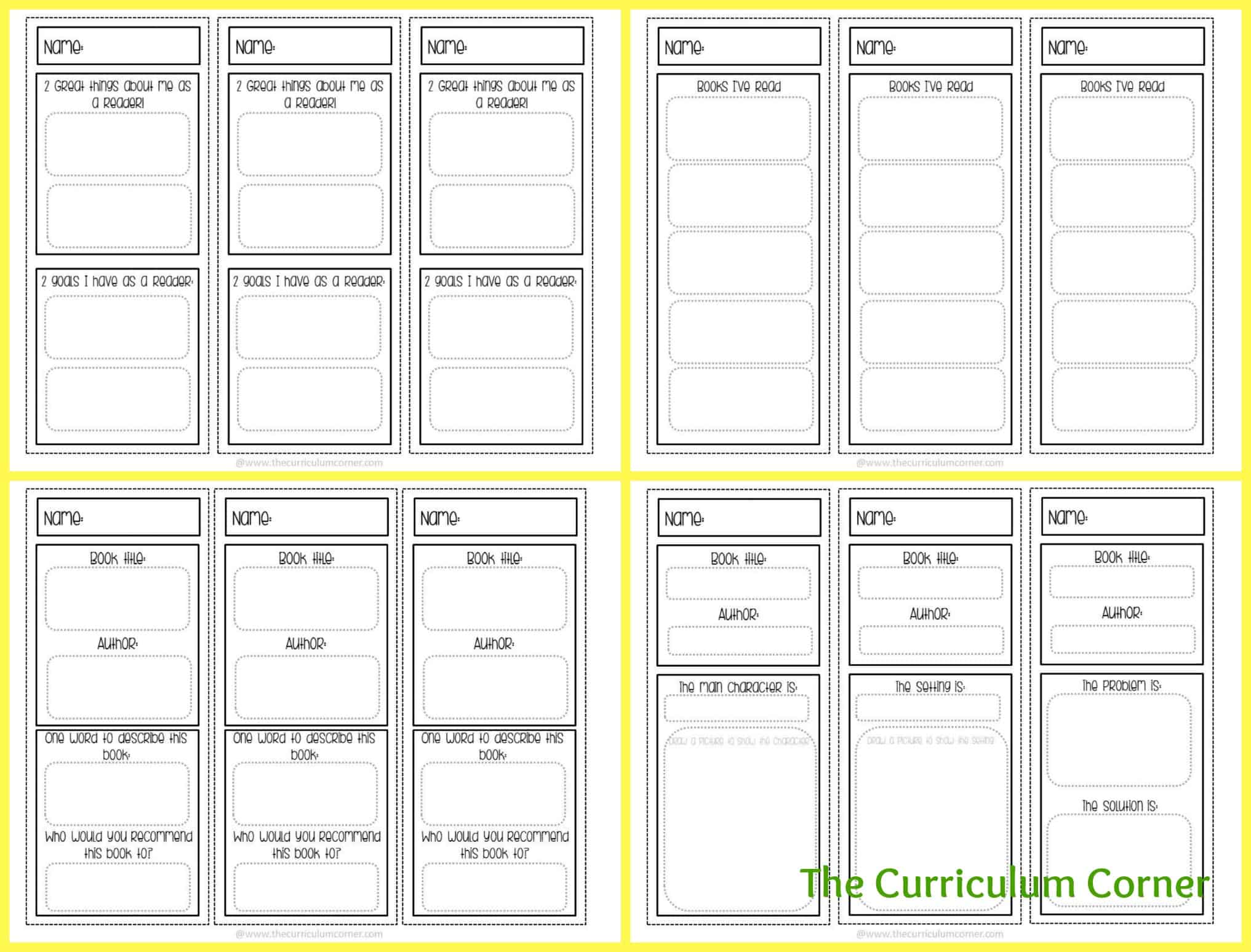 printable editable bookmarks for independent reading free from the curriculum corner the curriculum corner 123