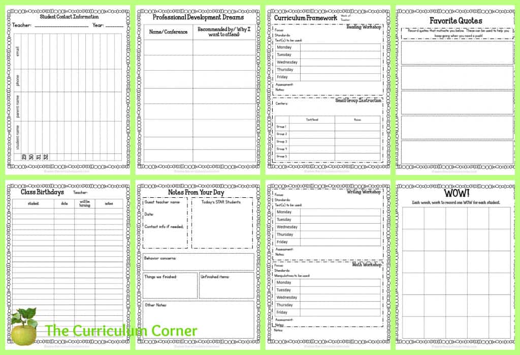 FREE Teacher Planning Binder from The Curriculum Corner - editable!