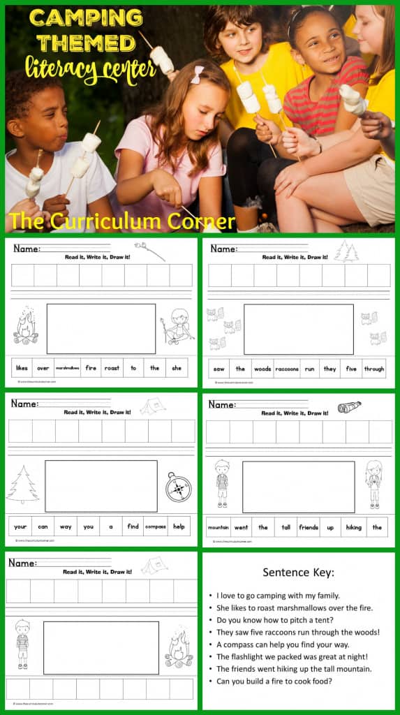 Camping Themed Literacy Center: Read It Write It Draw It Literacy Centers FREE from The Curriculum Corner