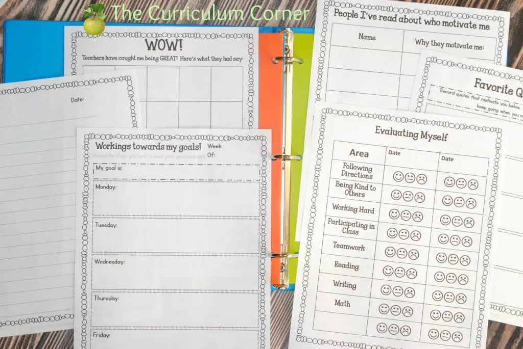 FREE Editable Student Data Binder from The Curriculum Corner with Reflection Pages
