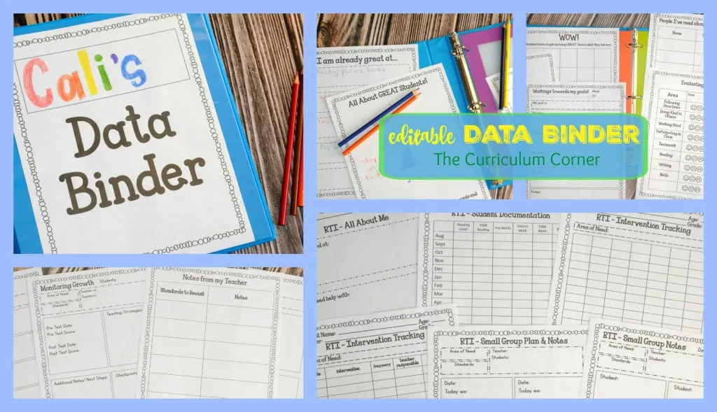 FREE Editable Student Data Binder from The Curriculum Corner includes 60 Pages 