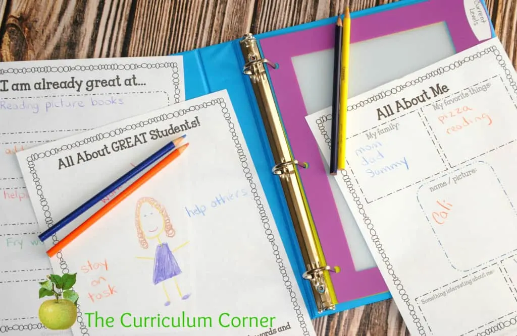FREE Editable Student Data Binder from The Curriculum Corner with Beginning of the Year Activities