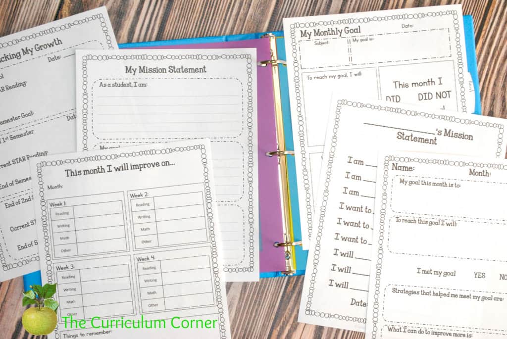 FREE Editable Student Data Binder from The Curriculum Corner with Goal Setting Printables