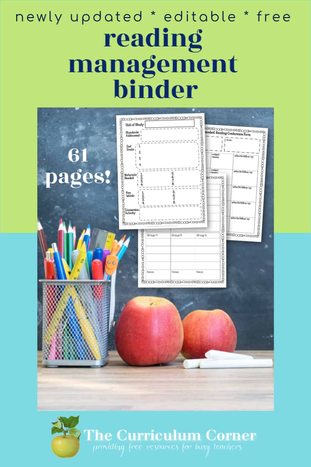 Editable Reading Management Binder The Curriculum Corner 123