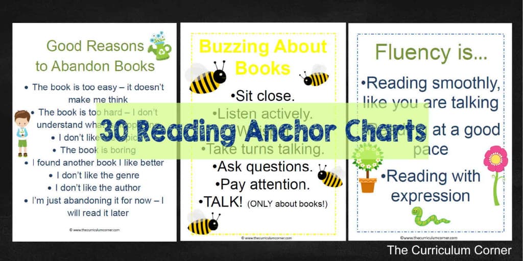  FREEBIE! 30 Printable Anchor Charts for your Reading Workshop FREE from The Curriculum Corner