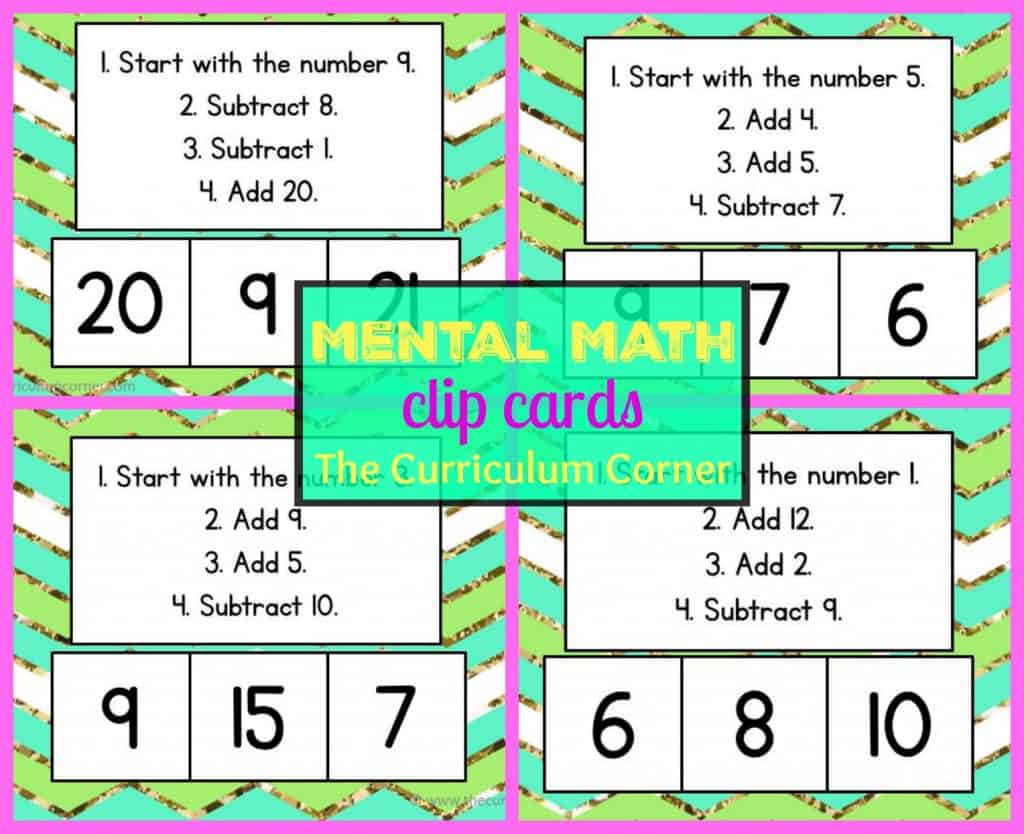 FREEBIE!!!! Mental Math Clip Cards for Mental Math Collection FREE from The Curriculum Corner