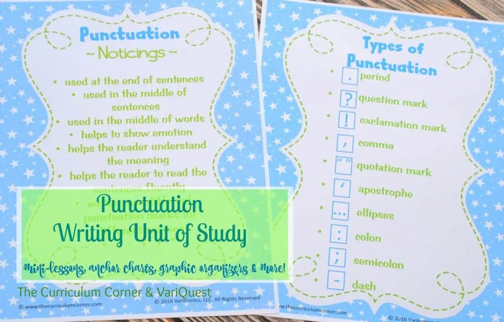 FREEBIE Punctuation Writing Unit of Study from The Curriculum Corner & VariQuest
