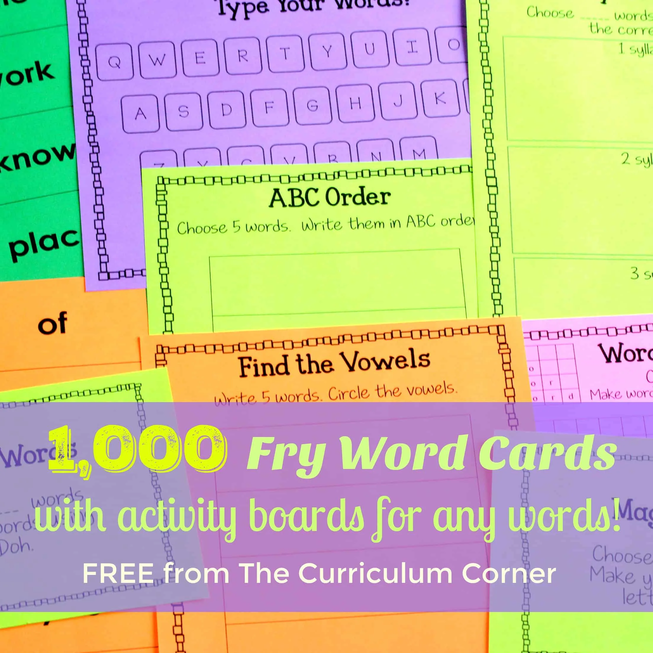 FREEBIE! 1,000 Fry Word Cards + Activity Boards for any word set | The Curriculum Corner