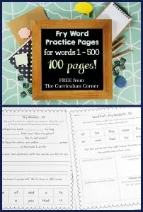 FREEBIE!!! 100 FREE Fry Word Practice Pages from The Curriculum Corner