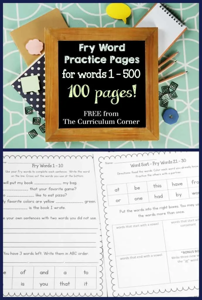 FREEBIE!!! Fry Words Practice Pages