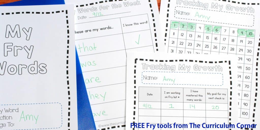 FREE COLLECTION! Fry Word Tracking Tools for Students from The Curriculum Corner