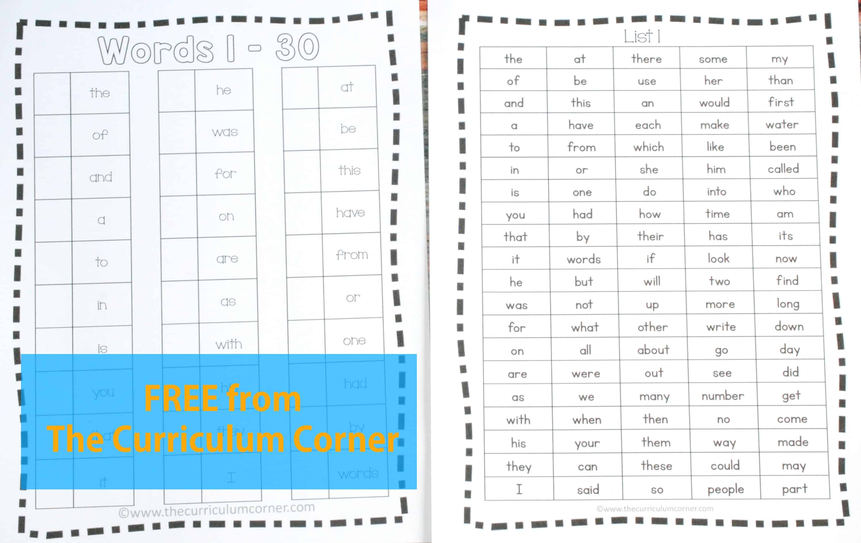 Fry Word Tracking for Students The Curriculum Corner 123