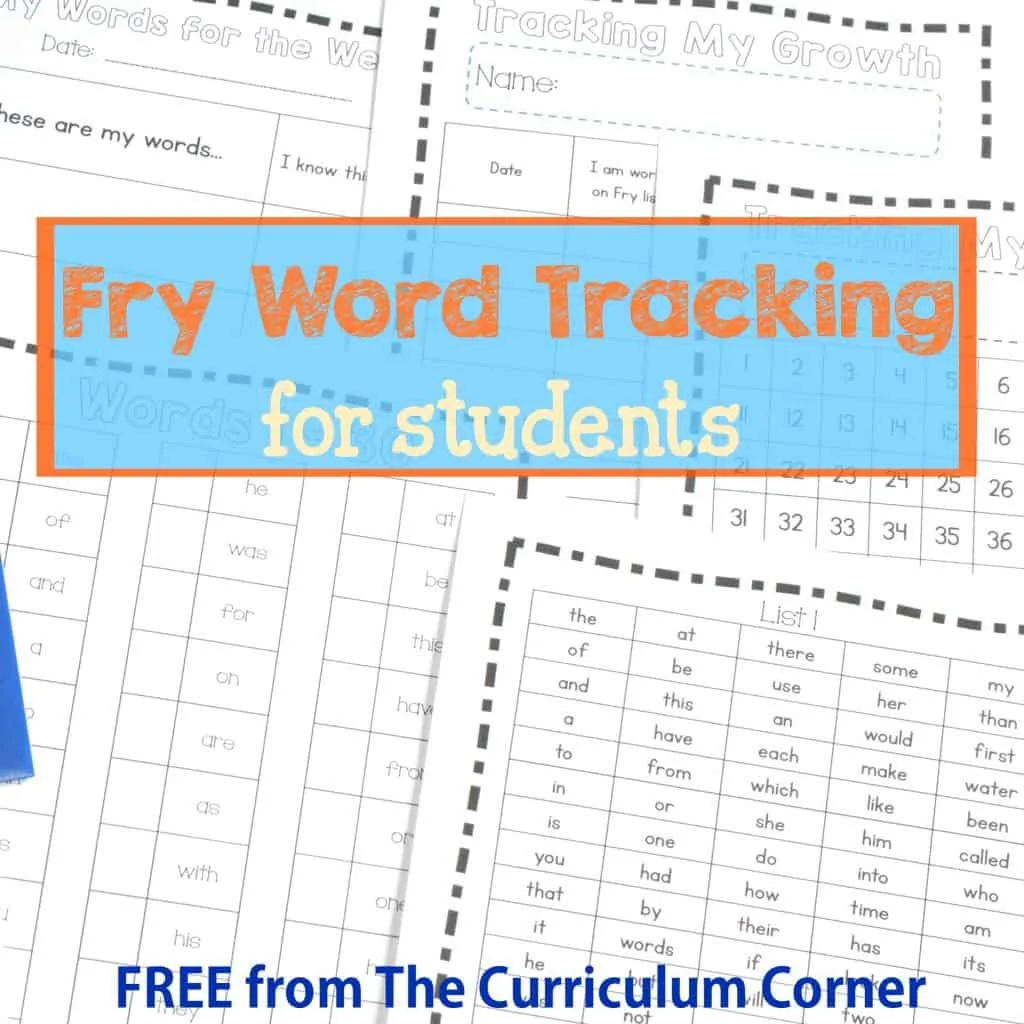 FREE Fry Word Tracking Tools for Students from The Curriculum Corner