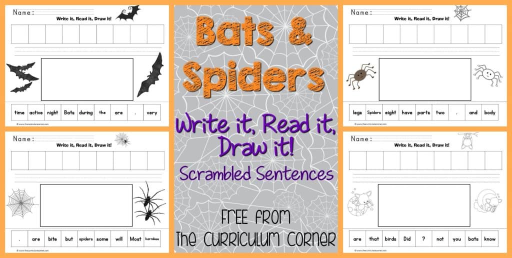 FREE Bats & Spiders Scrambled Sentences | The Curriculum Corner | LIteracy Centers | Informational Text | FREEBIE