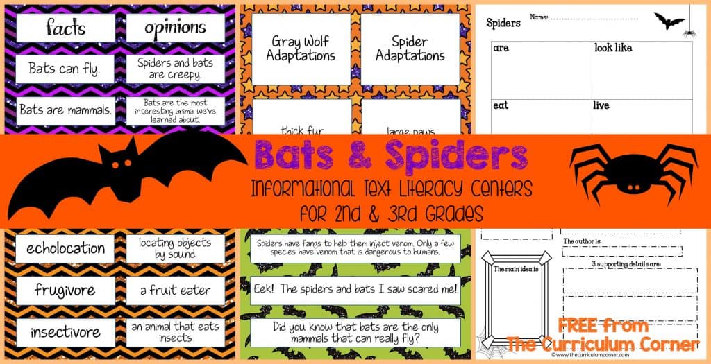 Bats & Spiders Informational Text LIteracy Centers FREE from The Curriculum Corner